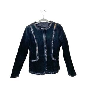 Suede Jacket Carabella Vintage Women's Black Retro Chic Size Small 90s Glam Rock
